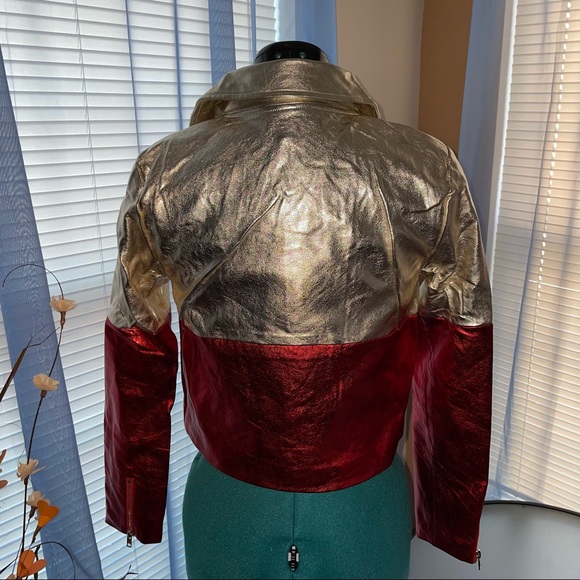 Honey Punch | Red & Gold Cropped Moto Jacket - Picture 5 of 5
